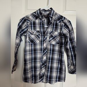 Boys Blue, Black and White Plaid Shirt.